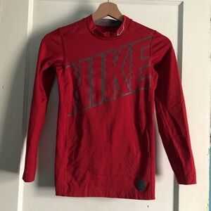 Boys Nike Pro Dri Fit Red Long Sleeve Sports Shirt (Kids Size Large)